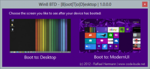 Win8 BTD - [B]oot[T]o[D]esktop  1.0.0.0 Screenshot 1