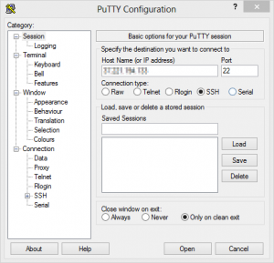 putty ssh login configuration