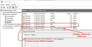 Ereignisanzeige Problem nach Sleep