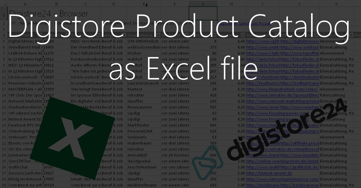 Digistore24 – Product catalog as Excel